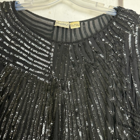 Frank Usher Vintage 1980 100% Silk Sequin Beaded Top Evening Crew Lined Black L - Picture 5 of 16